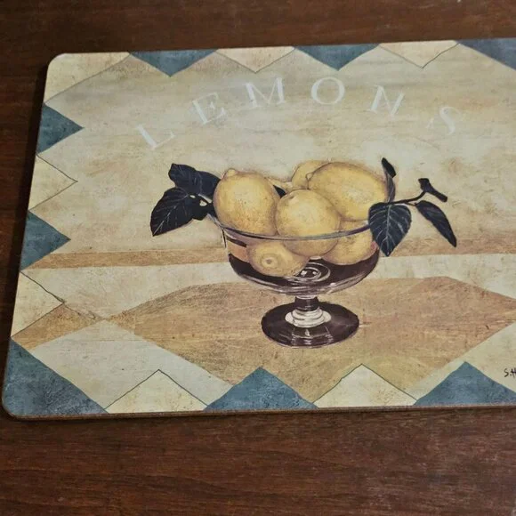 Pimpernel English Lemons Trivet Casserole Stand 8" cork backed vtg artist S.Hely - Picture 8 of 8